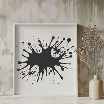 A colorful splat shape made up of irregular shapes, resembling a messy substance such as slime.