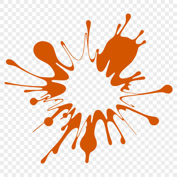 A stylized graphic illustration of a splat shape with irregular edges.