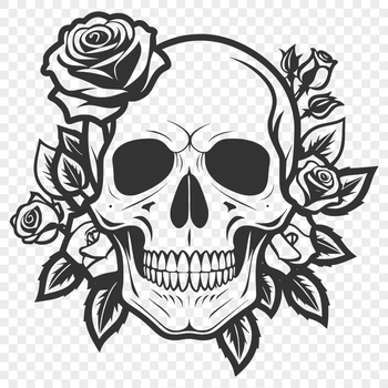 A stylized, ornate skull design with a rose motif, suitable for Halloween decorations or projects.