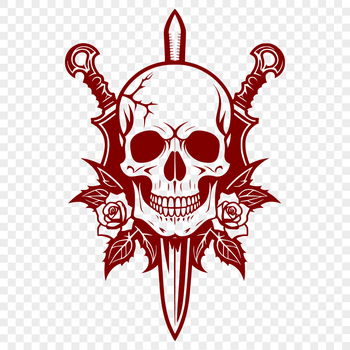 A high-contrast design of a skull in a dark Gothic aesthetic, suitable for vector graphics applications.