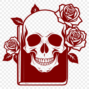 A stylized gothic-style skull with a rose at its center, suitable for crafting and design projects.
