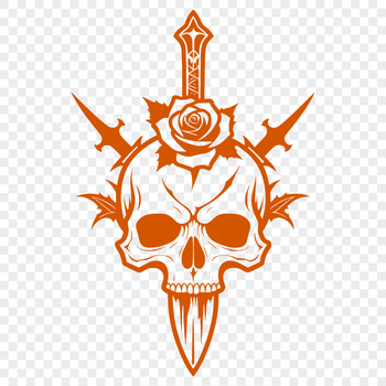 A stylized skull design with a rose motif on the forehead, symbolizing the intersection of death and beauty.