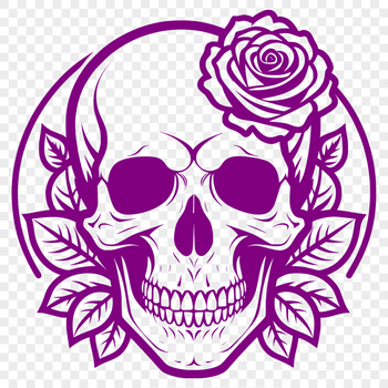 A detailed illustration of a Gothic-style skull with intricate details and ornamentation.