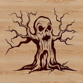 Vector illustration of a spooky tree with witchcraft elements, suitable for various digital and cutting machine designs.