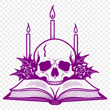 A stylized illustration of a skull surrounded by a rose and lit by a candle, suitable for Halloween designs and vector art.