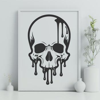 A detailed illustration of a dripping skull with Gothic-inspired details.