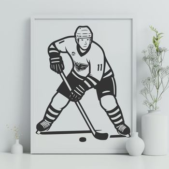 A detailed illustration of a hockey player in action, created as a vector graphic.
