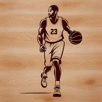 A male basketball player in action, illustrated as a vector design.