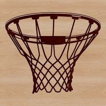 A high-resolution illustration of a basketball with a visible net and hoop.
