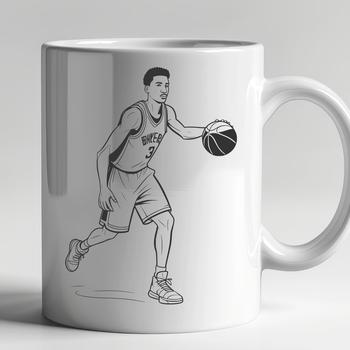 A 2D illustration of a male basketball player in action.
