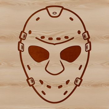 A high-quality illustration of a hockey player's protective gear, featuring a hockey mask and equipment.