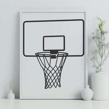 A high-quality vector graphic illustration of a basketball with a net and hoop.