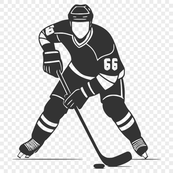 A graphic representation of a hockey player in action, created using vector design.