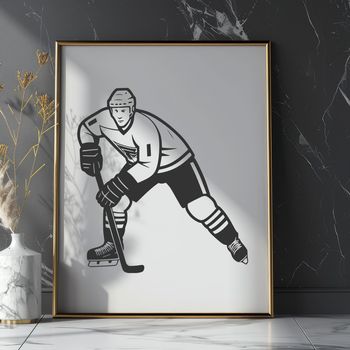 A professional hockey player in action, ready to be customized with vector art software.