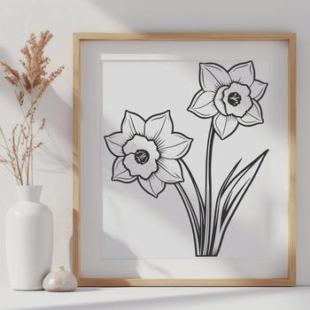 A close-up illustration of a daffodil flower with trumpet-shaped petals.