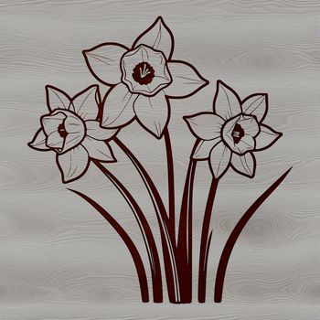 A realistic illustration of a daffodil plant with yellow petals and green stem, suitable for digital designs.