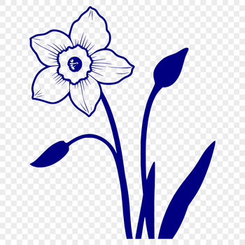 A detailed illustration of a daffodil flower with yellow petals and green stem, suitable for use in various design projects.