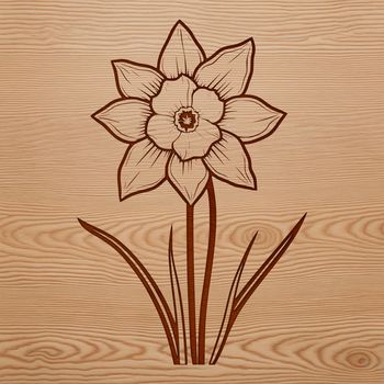 A colorful illustration of a daffodil flower with trumpet-shaped petals, suitable for vector graphics and design.