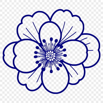 A stylized vector illustration of a cherry blossom flower with delicate petals and a central stem.