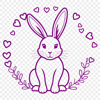 A full-body rabbit sitting illustration with love hearts.