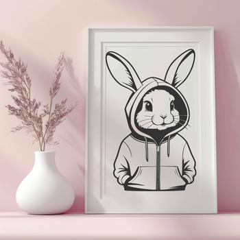 A cartoon rabbit wearing a casual hoody, suitable for illustration or design purposes.