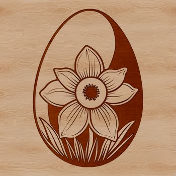 A colorful egg decorated with spring flowers, specifically daffodils.