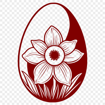 A colorful Easter egg design featuring daffodils in the background.