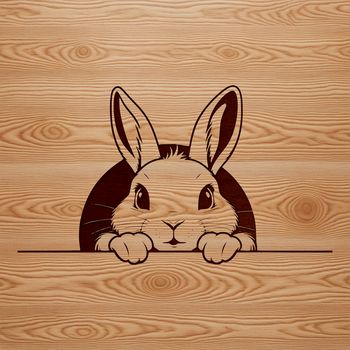 A cute rabbit's head peeking out from behind a floral arrangement, suitable for Easter-themed designs.