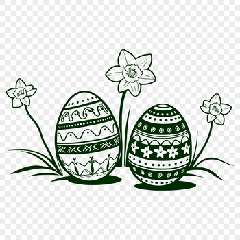 A colorful illustrated Easter egg with a daffodil pattern.