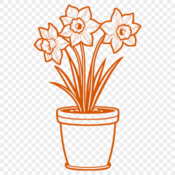 A yellow daffodil growing in a white pot with green leaves.