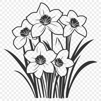 A stylized illustration of a daffodil flower with bright yellow petals and trumpet-shaped center.