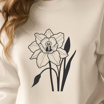 A vector illustration of a single blooming daffodil flower against a plain background.