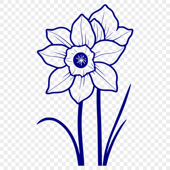 Illustrated daffodil flower with trumpet-shaped bloom and green stem.