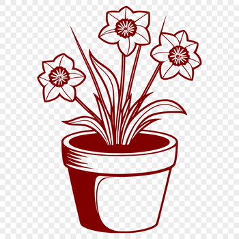 A single white daffodil flower standing upright in a simple flower pot.