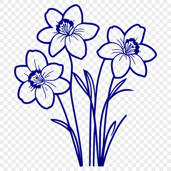 A vector illustration of a blooming daffodil flower with a yellow trumpet-shaped center.