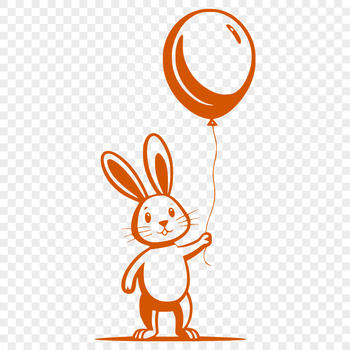 A full-body illustration of a standing rabbit with a balloon tied around its neck.