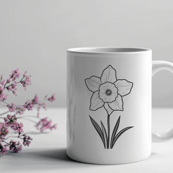 A single white daffodil flower with bright yellow trumpet-shaped center, set against a transparent background.