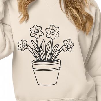 A close-up illustration of a daffodil flower in a small pot, suitable for personal or commercial use.