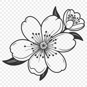 A stylized illustration of a blooming cherry blossom with pink petals.