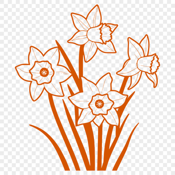 A stylized illustration of a single daffodil plant in bloom.