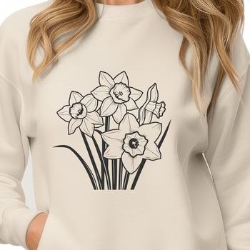 A white and yellow blooming daffodil flower with green stem.