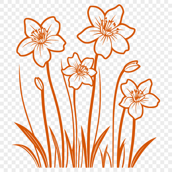 An illustration of a single daffodil flower with trumpet-shaped blooms and green stem.