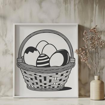 Illustrative Easter egg design with vibrant colors.