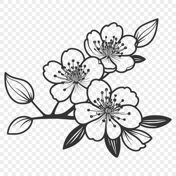 A detailed illustration of a cherry blossom tree in full bloom, featuring delicate pink flowers.