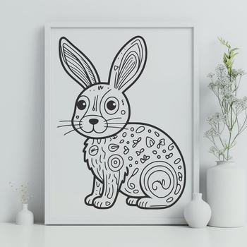 A cute cartoon rabbit in a sitting position.