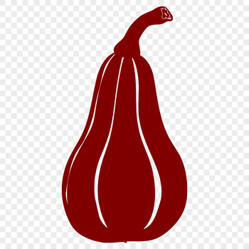 A detailed illustration of a squash with rounded features and leafy greens.