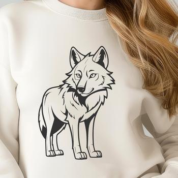 A high-resolution vector illustration of a standing wolf from the front, suitable for various digital designs.