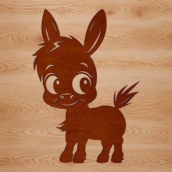 A donkey standing upright with its head held high.