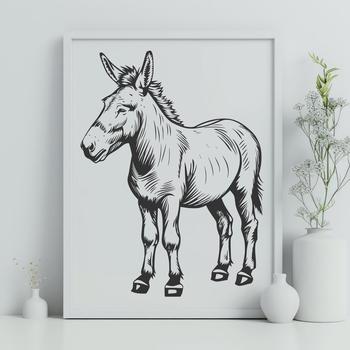A stylized illustration of a standing donkey, suitable for vector design and commercial use.