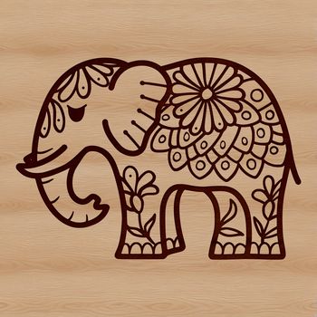 A standing elephant with ornate details, suitable for use as clip art or vector design.